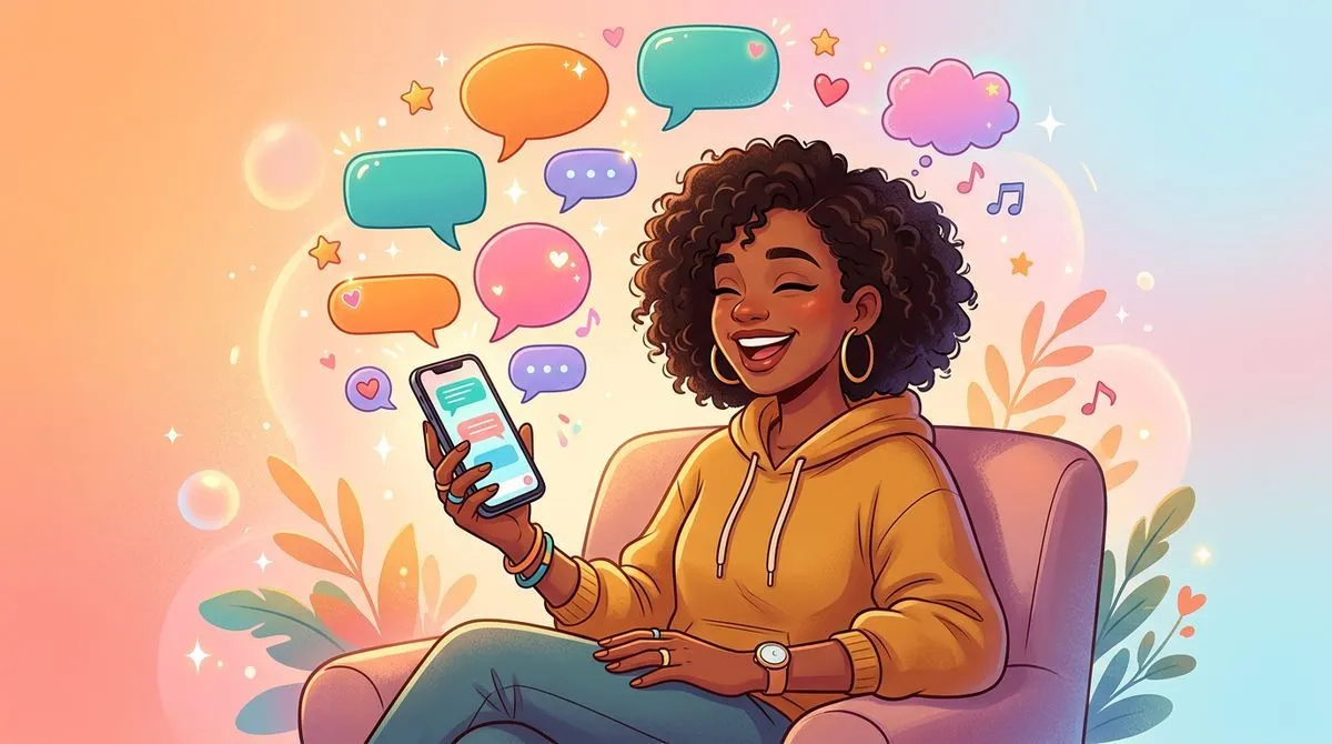 スマートフォンで楽しそうにチャットするイラスト