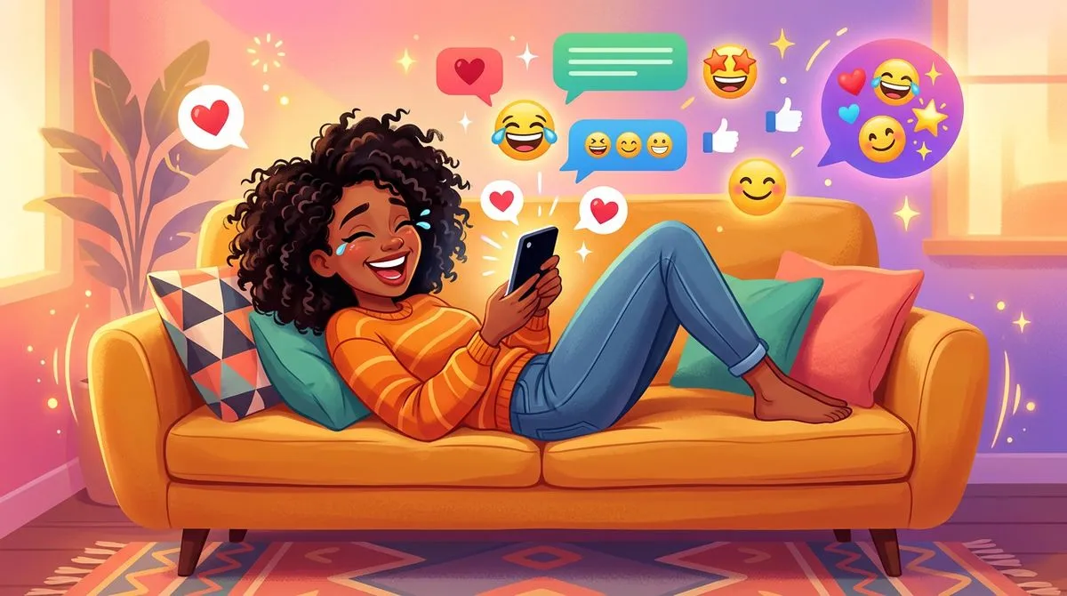 コタツでスマホを見てゲラゲラ笑っている人のイラスト