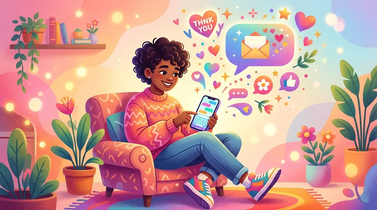 スマホで感謝のメッセージを送るイラスト