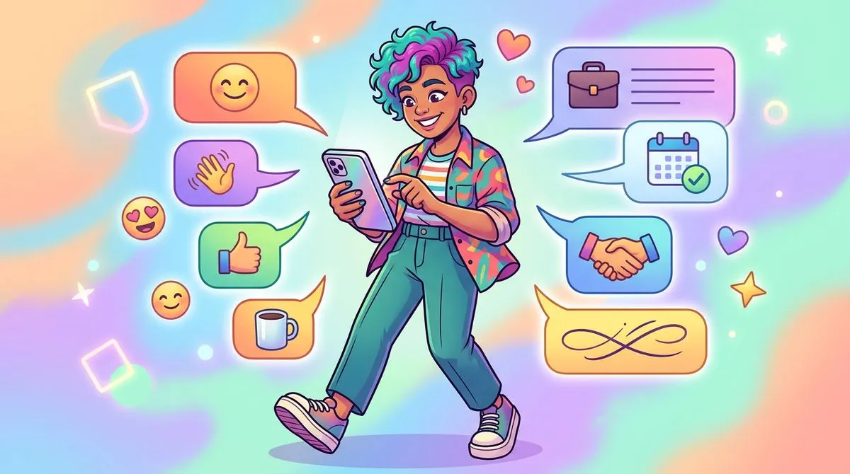 カジュアルとフォーマルなメッセージを自信を持って使い分けている人のイラスト