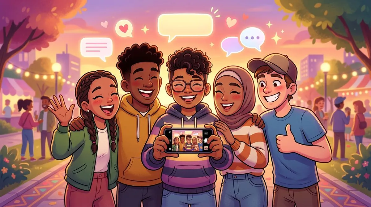 友達と別れ際に笑顔で話すシーンのイラスト