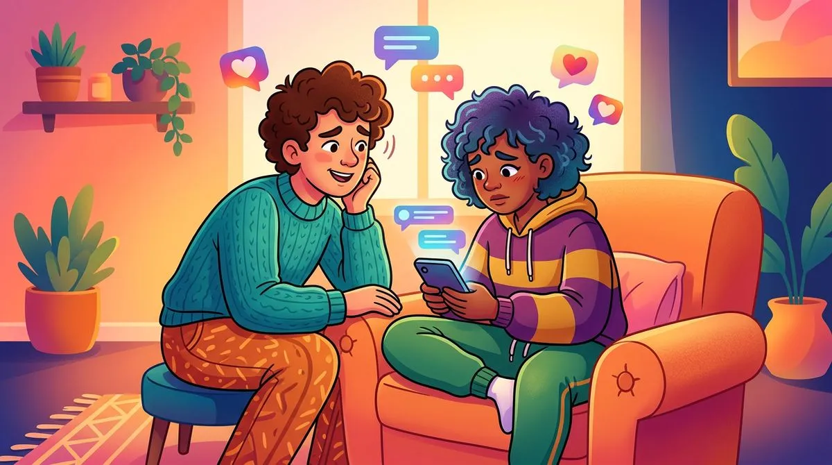 友達と会話しながら共感している人のイラスト