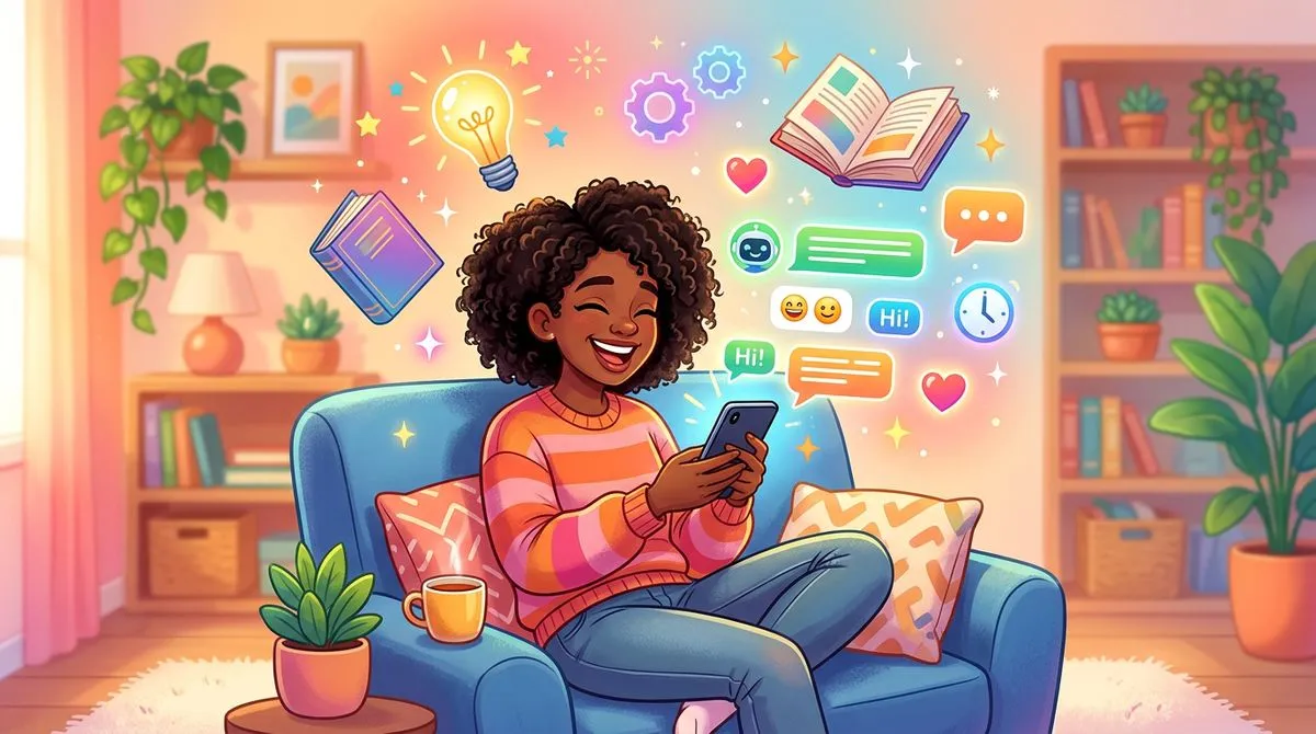 AIとの毎日の会話で英語を練習する人のイラスト